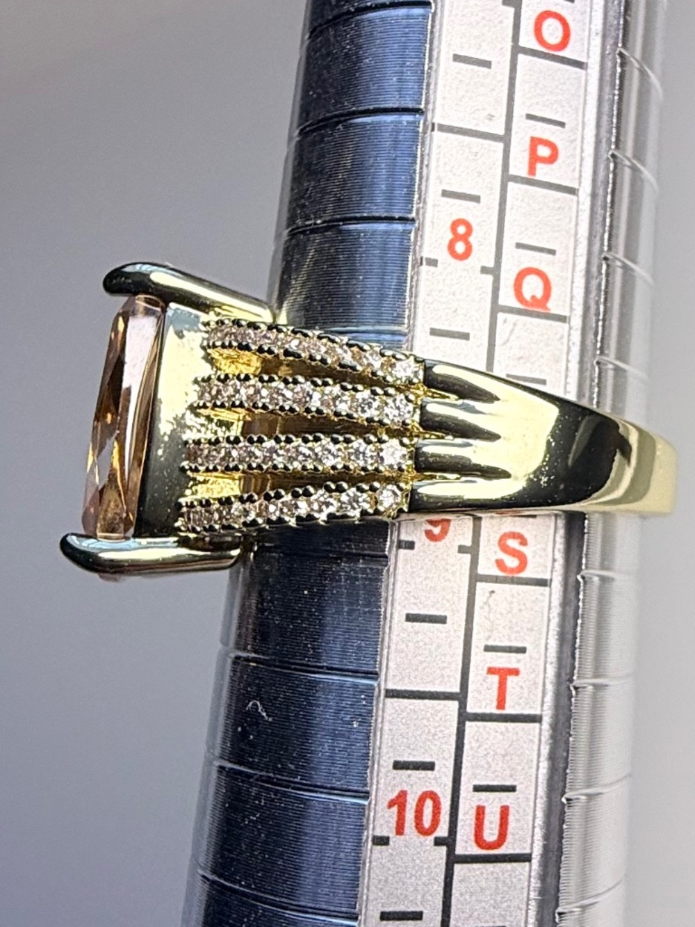 Gold Tone Ring with Champagne Colored Gemstone - Picture 8 of 10